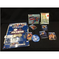 6 Fantastic 4 Buttons. Hexors Package Vintage Superman and Spiderman