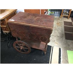 Vintage Wooden Trolley with Wooden Wheels. Has 2 Leaves that Fold Up to Make a Table. Very Nice.No S