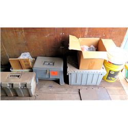 Qty 3 Tool Boxes Bins & Boxes of Tools, Lube, Paint Supplies, etc