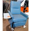 Image 1 : Champion Manufacturing Rolling Blue Vinyl Recliner Transporter Arm Chair