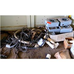 Multiple Misc Power Breaker Boxes, PVC Pipe, Cables, Air Hoses, Chains, etc