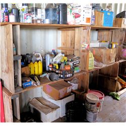 Contents of Shelf:  Oils, Fluids, Sealants, Auto Parts, etc