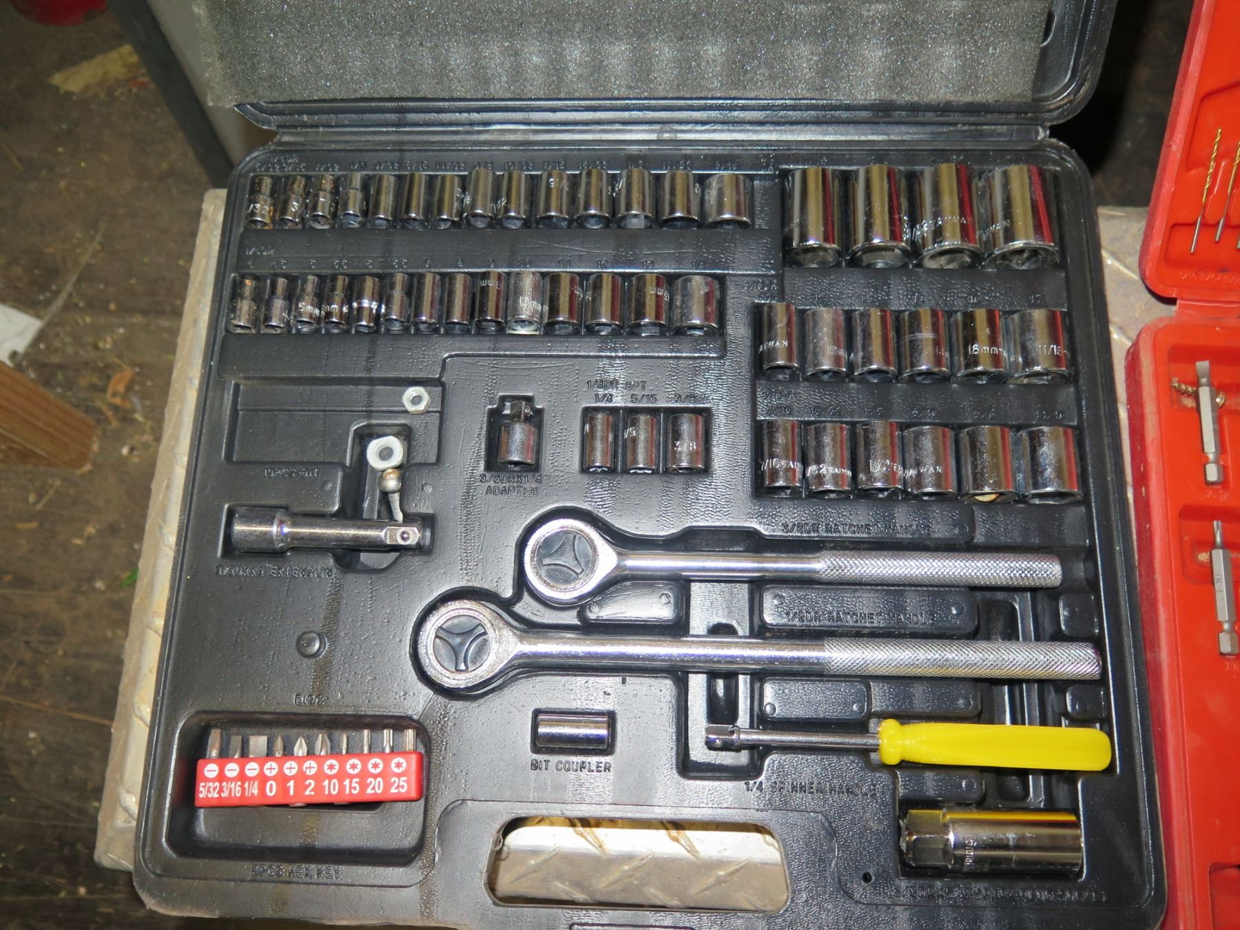 W Rachet Tool Set Case Qty 2 Hard Case Tool Sets - WorkForce Drill Bit Set & Rachet w/ Sockets Set