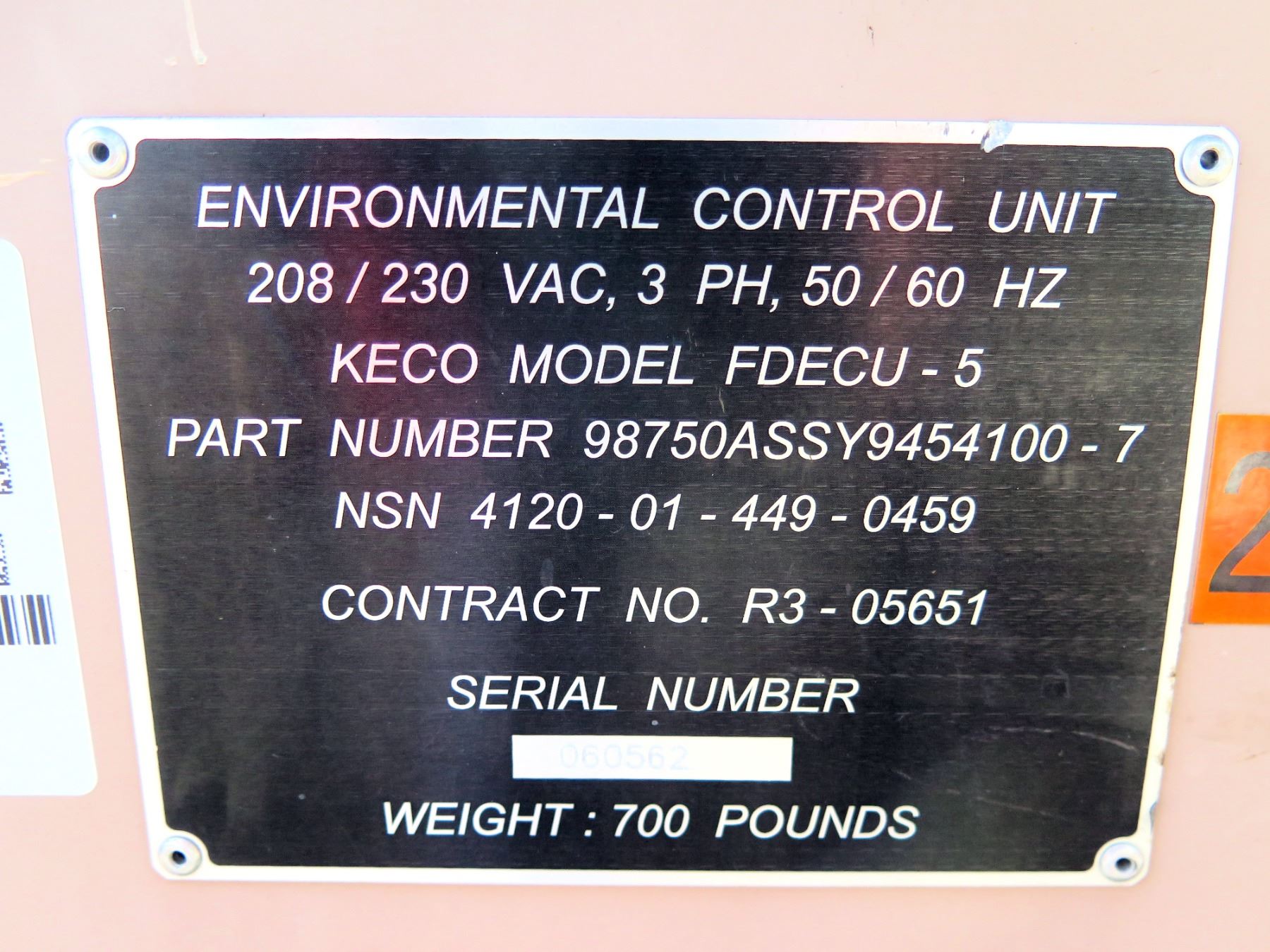 Fdecu Field Deployable Environmental Control Unit 208/230 Vac, Model FDECU-5 ...