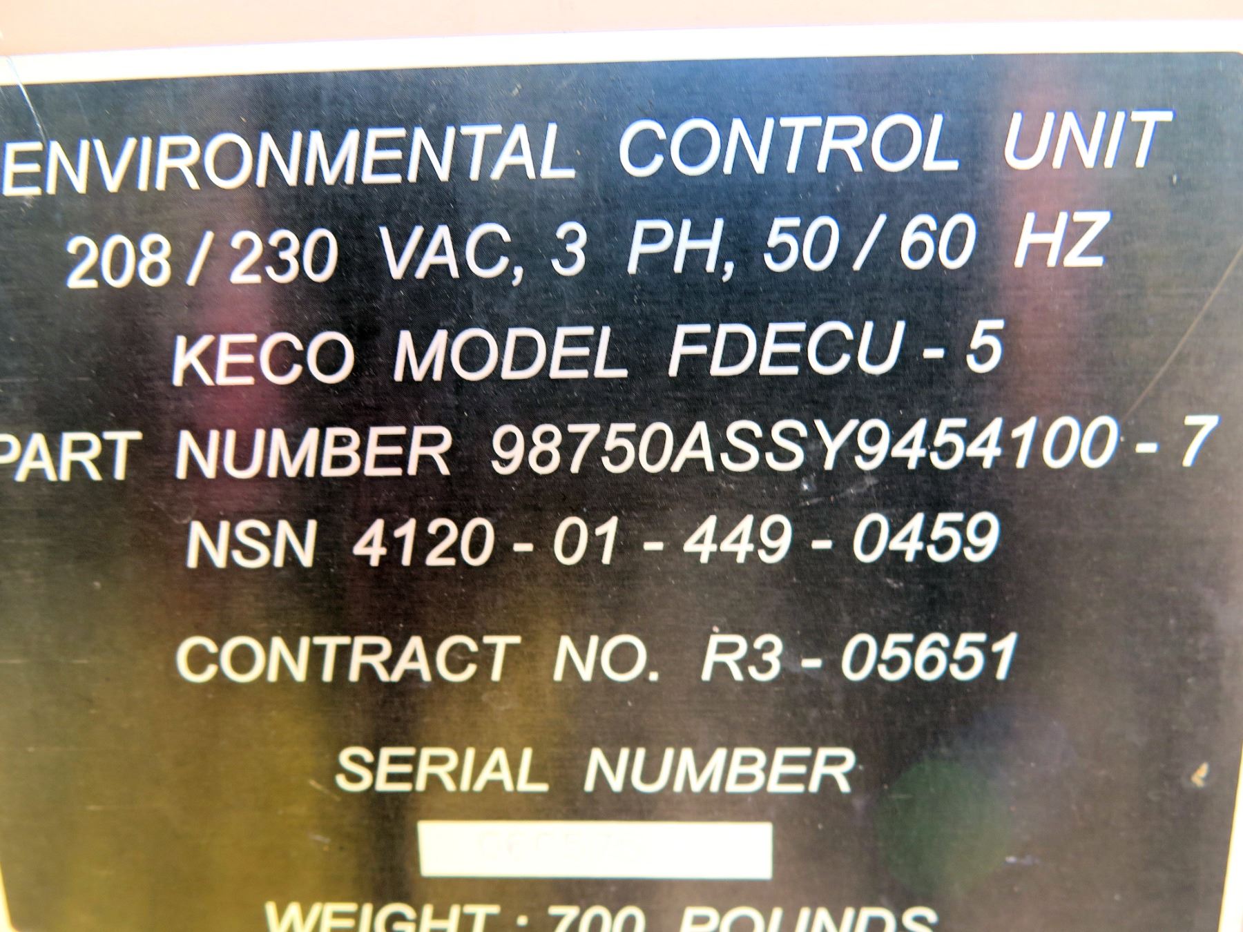 Fdecu Field Deployable Environmental Control Unit 208/230 Vac, Model FDECU-5 ...