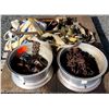 Image 1 : Qty 2 Truck Tire Rims w/ Chains & Nylon Tie Down Straps