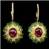Image 1 : Oval Red Ruby 10x8mm Green Emerald Earrings