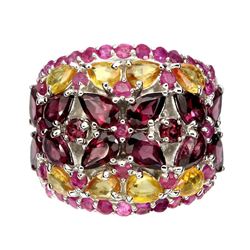 Natural Rhodolite Garnet,  Citrine & Ruby Ring
