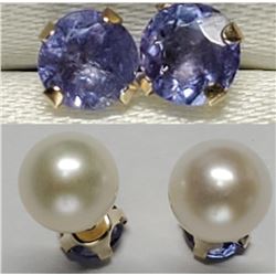 10K Yellow Gold Tanzanite(0.54ct) Fw Pearl 2 In 1 Earrings, Made in Canada