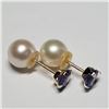 Image 2 : 10K Yellow Gold Tanzanite(0.54ct) Fw Pearl 2 In 1 Earrings, Made in Canada