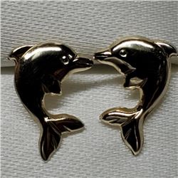 14K Yellow Gold Dolphin Shape Earrings, Made in Canada