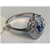 Image 2 : Ladies 14Ktwhite gold custom cast vintage style Diamond and Blue Sapphire Ring with appraisal $3045.