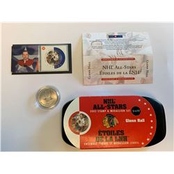 NHL All Stars Glenn Hall Commemorative Coin and Stamp Cased Set with certificate