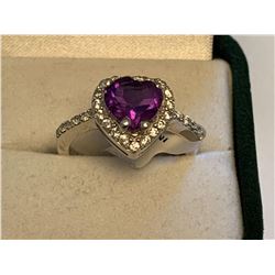 Ladies Heart Cut amethyst Solitaire Cluster Dress Ring