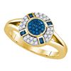 Image 1 : Round Blue Color Enhanced Diamond Circle Cluster Ring 3/8 Cttw 10kt Yellow Gold