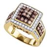 Image 1 : Round Brown Diamond Square Cluster Ring 1-1/2 Cttw 10kt Yellow Gold