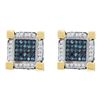 Image 1 : Mens Round Blue Color Enhanced Diamond 3D Cube Square Earrings 3/4 Cttw 10kt Yellow Gold