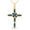 Image 1 : Round Blue Color Enhanced Diamond Cross Pendant 1/5 Cttw 10kt Yellow Gold