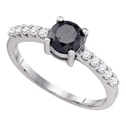 Round Black Color Enhanced Diamond Solitaire Bridal Wedding Engagement Ring 1.00 Cttw 10kt White Gol