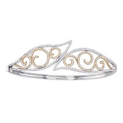Diamond Curl Bypass Wisp Bangle Bracelet 1-5/8 Cttw 10kt Two-tone Gold