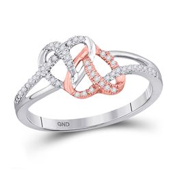 Diamond Double Linked Heart Ring 1/6 Cttw 10kt White Rose-tone Gold
