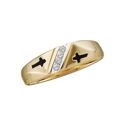 Mens Diamond Double Cross Wedding Band Ring 1/20 Cttw 14kt Yellow Gold
