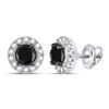 Image 1 : Round Black Color Enhanced Diamond Solitaire Circle Frame Earrings 1.00 Cttw 10kt White Gold