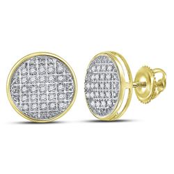 Mens Diamond Circle Cluster Stud Earrings 1/8 Cttw 10kt Yellow Gold