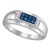 Image 1 : Mens Round Blue Color Enhanced Diamond Band Ring 1/3 Cttw 10kt White Gold