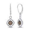 Image 1 : Round Brown Diamond Diagonal Square Dangle Earrings 1/3 Cttw 10kt White Gold