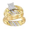 Image 1 : His & Hers Diamond Cluster Matching Bridal Wedding Ring Band Set 1/4 Cttw 14kt Yellow Gold