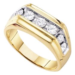 Mens Diamond Squared Edges Single Row Band Ring 1.00 Cttw 10kt Yellow Gold