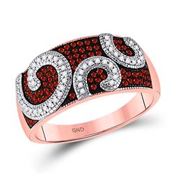 Round Red Color Enhanced Diamond Curl Band Ring 1/3 Cttw 10kt Rose Gold