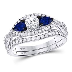 Diamond Blue Sapphire Bridal Wedding Ring Set 1-3/8 Cttw 14kt White Gold