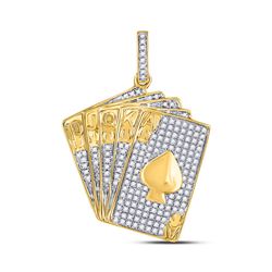 Mens Diamond Royal Flush Charm Pendant 5/8 Cttw 10kt Yellow Gold