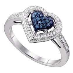 Round Blue Color Enhanced Diamond Framed Heart Ring 1/4 Cttw 10kt White Gold