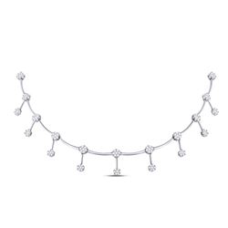 Diamond Flower Cluster Necklace 3.00 Cttw 14kt White Gold