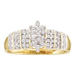 Round Prong-set Diamond Oval Cluster Ring 1/4 Cttw 14kt Yellow Gold