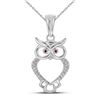 Image 1 : Round Red Color Enhanced Diamond Owl Bird Animal Pendant 1/20 Cttw 10kt White Gold