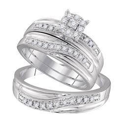 His & Hers Diamond Solitaire Matching Bridal Wedding Ring Band Set 1/3 Cttw 10kt White Gold
