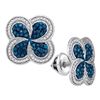 Image 1 : Round Blue Color Enhanced Diamond Pinwheel Cluster Earrings 1/2 Cttw 10kt White Gold