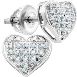 Diamond Heart Cluster Screwback Earrings 1/4 Cttw 10kt White Gold