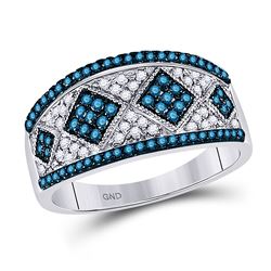 Round Blue Color Enhanced Diamond Band Ring 1/2 Cttw 10kt White Gold