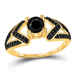 Round Black Color Enhanced Diamond Solitaire Bridal Wedding Engagement Ring 1.00 Cttw 10kt Yellow Go