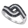 Image 1 : Black Color Enhanced Diamond Woven Striped Cocktail Band 1/2 Cttw 10k White Gold