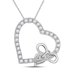 Diamond Heart Bow Pendant 1/4 Cttw 14kt White Gold