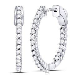 Round Inside Outside Diamond Hoop Earrings 1.00 Cttw 10kt White Gold