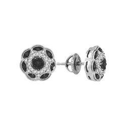 Round Black Color Enhanced Diamond Fashion Earrings 1/3 Cttw 10kt White Gold