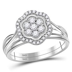 Diamond Flower Cluster Bridal Wedding Engagement Ring Band Set 1/3 Cttw 10kt White Gold