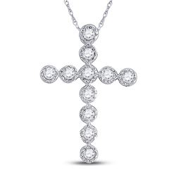 Diamond Paternoster Cross Faith Pendant 1/8 Cttw 14kt White Gold